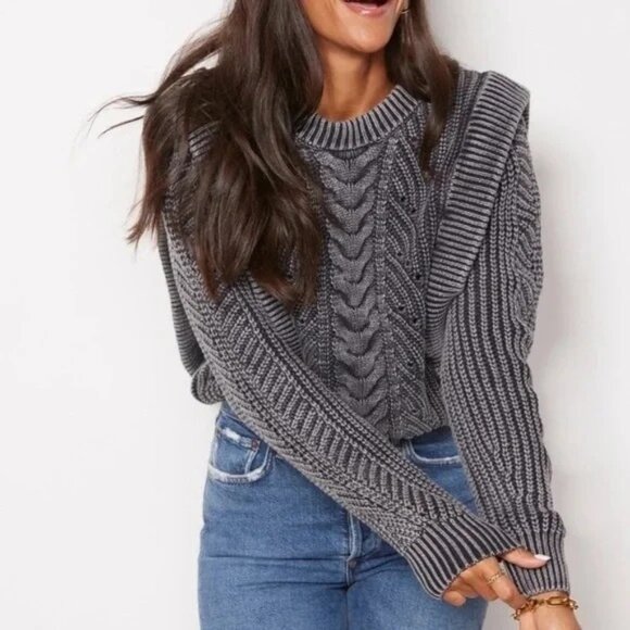 EVEREVE Charcoal Cable Knit Pullover Sweater Crew Neck- S - Picture 1 of 10